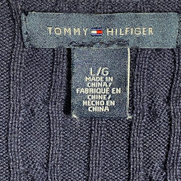 Tommy Hilfiger Cable Knit V Neck Sweater 100% Cotton Blue Womens Size Large - Picture 6 of 7